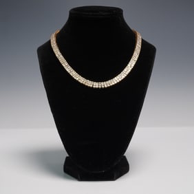 Gold Tone 925 Necklace with Square Cut Rhinestones