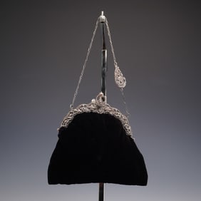 Antique Velvet Purse With Neoclassical Silver Frame
