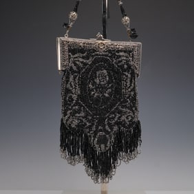 Black and Silver Toned Beaded Evening Handbag