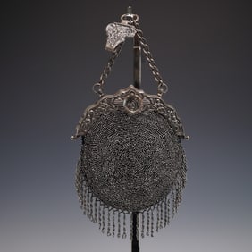 Victorian Style Silver Toned Beaded Handbag