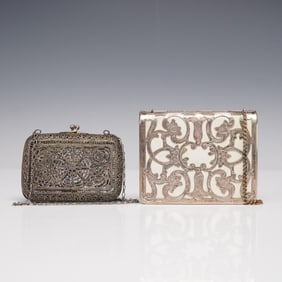 2pc German Silver Evening Purse and Filigree Minaudiere