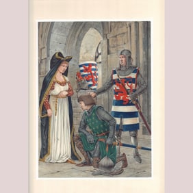 Richard Hook Original Gouache on Board, Medieval Homage Scene, Signed