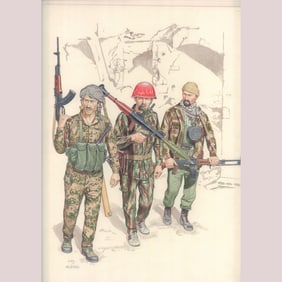 Ron Volstad Original Gouache on Board, Middle Eastern Fighters, Signed