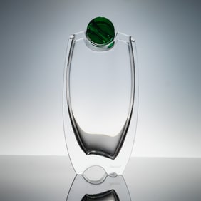 2pc Thomas Bastide for Baccarat, Clear and Green Glass Oceanie Vase
