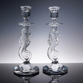 2pc Waterford Crystal Seahorse Candlesticks