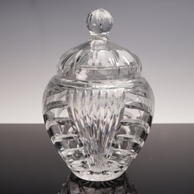 Cut Crystal Lidded Apothecary Jar with Vertical and Fan Motifs