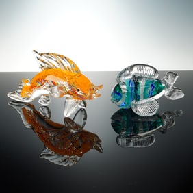 2pc Art Glass Fish Sculptures