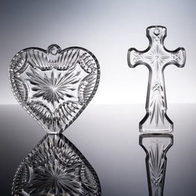 2pc Waterford Crystal Ornaments: Sweetheart & Cross