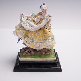 2pc China Porcelain Lace Dancer Figurine with Wood Base