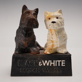 2pc Scotch Whisky Advertising Lot Black & White Dogs and Dewars Jug