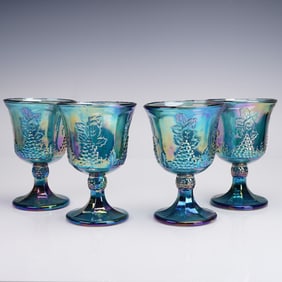 4pc Indiana Harvest Grape Blue Iridescent Wine Glass Lot