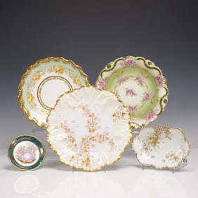 5pc Group of Hand-painted Limoges Porcelain Plates & Dish