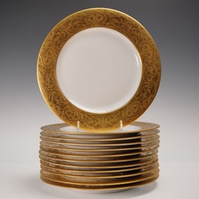 12pc Royal Bavarian Hutschenreuther Gilt Rim Porcelain Plates