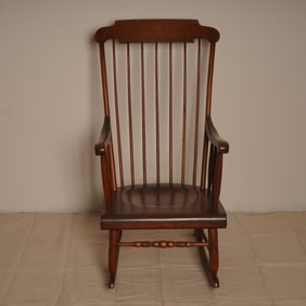 Vintage Wooden Rocking Armchair with Spindle Back