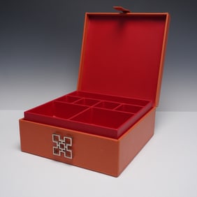 Leather Jewelry Box, Orange with Red Interior