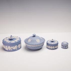 4pc Wedgwood Blue Jasperware Treasure Boxes