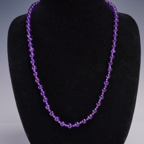 Amethyst Bead Necklace with Filigree Clasp