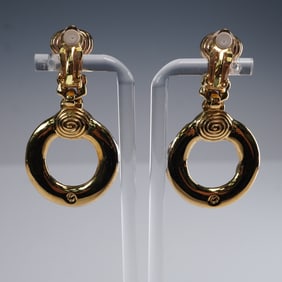 Swarovski Crystal and Amethyst-Tone Clip Earrings with Scrollwork Accents
