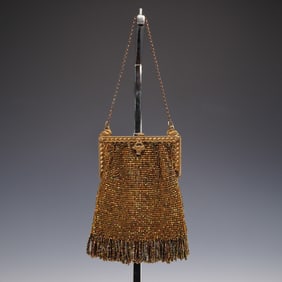 Beaded Evening Purse with Gilt Frame and Swan Motif