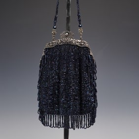 Vintage Beaded Evening Bag with Filigree Frame and Jeweled Strap