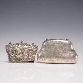 2pc Sterling and Embossed Metal Art Nouveau Purses