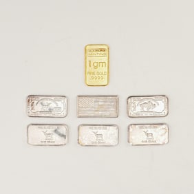 7pc Miniature 1g Silver and Gold Bullion Bars