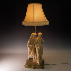 After Auguste Moreau Alabaster-Style Figural Lamp, Collection Francaise USA