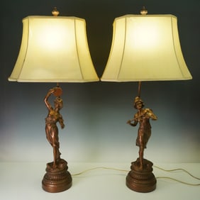 2pc Figural Table Lamps, Tambourine and Violin Motif