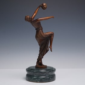 Joe Descomps Cast Bronze Figurine, Dancer & Mask