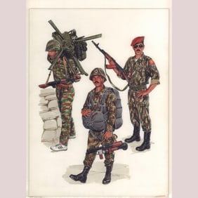 Ron Volstad Original Gouache on Board, Paratroopers, Signed