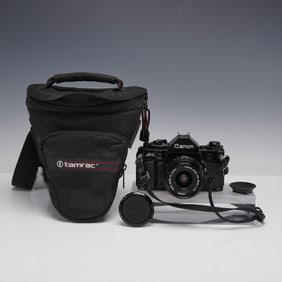 2pc Canon A-1 35mm SLR Film Camera with 28mm Lens and Bag