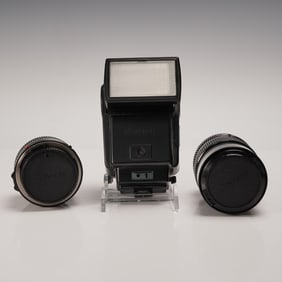 3pc Canon Speedlite 199A Flash with 50mm and 135mm FD Lenses