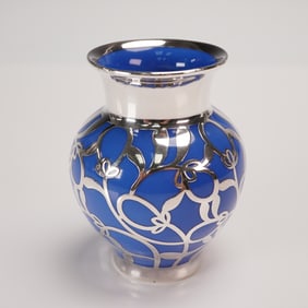 Thomas Blue Porcelain Silver Overlay Vase By Friedrich Wilhelm Spahr
