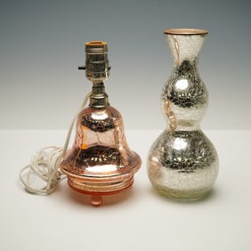 2pc Mercury Glass Crackle Table Lamp and Vase
