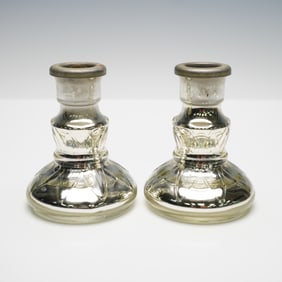 Pair of French Mercury Glass Candle Holders