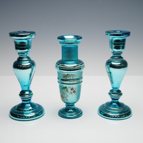 3pc Mercury Glass Bud Vase and Candlestick Holders