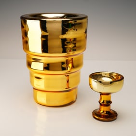 Vintage German Gold Mercury Glass Vase and Goblet