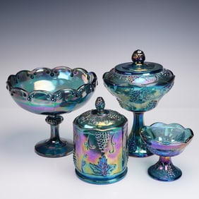 4pc Indiana Harvest Grape Blue Iridescent Glass Lot
