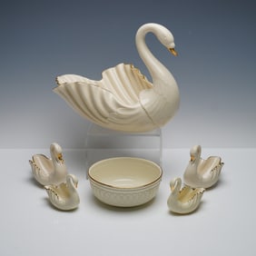 6pc Lenox Porcelain Swan Grouping, Millennium Edition & More