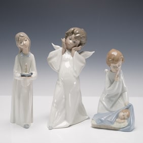 3pc Lladro Porcelain Figurines, Angel 4635, Girl 4868 & Cherub 4959