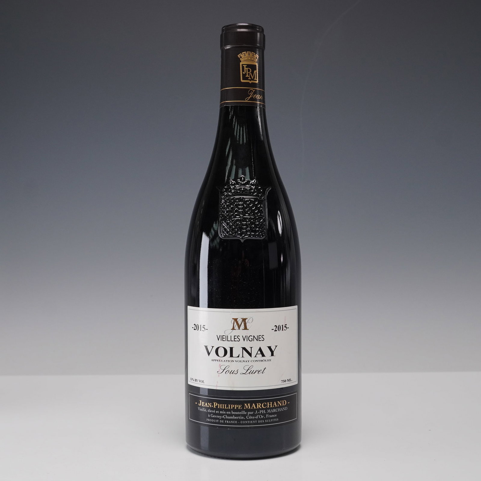 Jean-Philippe Marchand Volnay Vieilles Vignes Red Wine: A 750ml bottle of Volnay Vieilles Vignes, Sous Luret 2015, produced by Jean-Philippe Marchand in Gevrey-Chambertin, C?te-d'Or, France. This red Burgundy wine is crafted from old vines in the Volnay ap