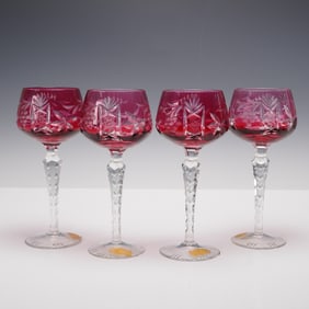4pc Imperlux Cut to Clear Red Crystal Wine Goblets