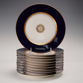 10pc Richard Briggs & Co. Limoges Boston Cobalt and Gilt Porcelain Plates