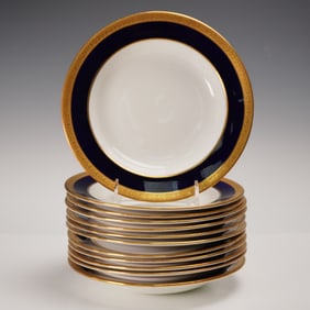 12pc Set of Aynsley for Gilman Collamore Cobalt and Gilt Rim Soup Plates