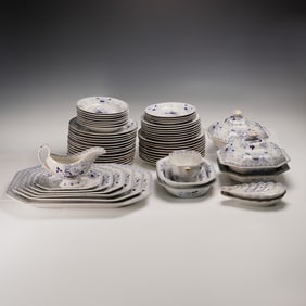 60pc Blue and White Nankin Jar Ironstone Dinnerware Service