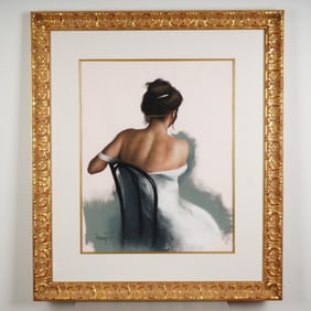 Domingo Alvarez, Large Original Pastel on Paper, Seated Nude, Signed