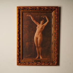 Framed Sepia-Tone Photographic Print, French Female Nude, Invocation