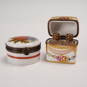 4pc Limoges Porcelain Trinket Box Set with Perfume Bottles