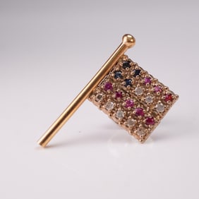 10K Gold Flag Lapel Pin with Multi-Colored Stones