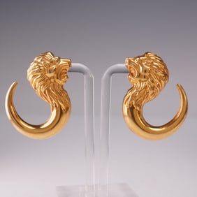 Gold-Tone Roaring Lion Earrings